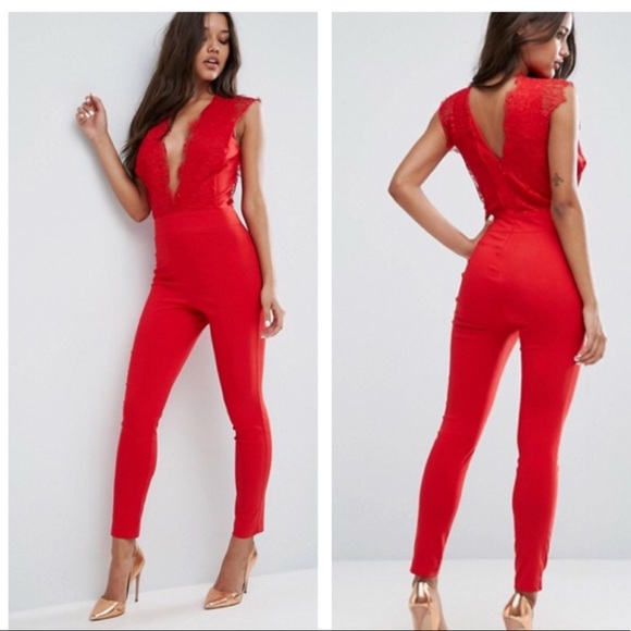lace plunge jumpsuit
